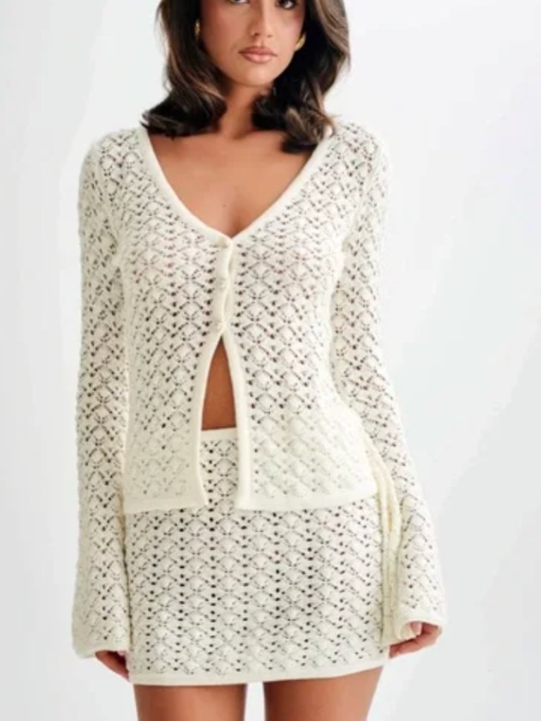 Meshki ‘Murphy’ Long Sleeve Knit Shell Button Cardigan In White - New, No Tags